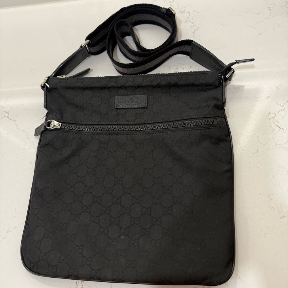 Gucci Authentic Black Monogram Messenger Bag